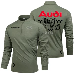Audi Men's Stand Collar Quarter Zip Long Sleeve Shirt Personalize Name