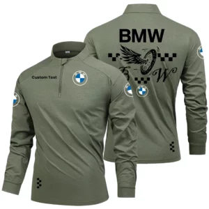 BMW Men's Stand Collar Quarter Zip Long Sleeve Shirt Personalize Name