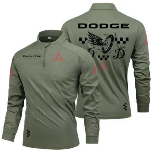 Dodge Men's Stand Collar Quarter Zip Long Sleeve Shirt Personalize Name