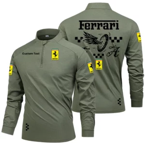 Ferrari Men's Stand Collar Quarter Zip Long Sleeve Shirt Personalize Name