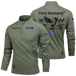 Ford Mustang Men's Stand Collar Quarter Zip Long Sleeve Shirt Personalize Name