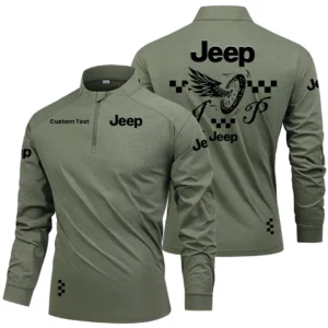 Jeep Men's Stand Collar Quarter Zip Long Sleeve Shirt Personalize Name