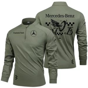 Mercedes Benz Men's Stand Collar Quarter Zip Long Sleeve Shirt Personalize Name