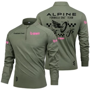 Alpine F1 Team Racing Men's Stand Collar Quarter Zip Long Sleeve Shirt Personalize Name