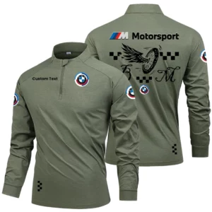 BMW M Motorsport Racing Men's Stand Collar Quarter Zip Long Sleeve Shirt Personalize Name