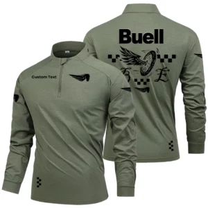 Buell Motorcycles Men's Stand Collar Quarter Zip Long Sleeve Shirt Personalize Name