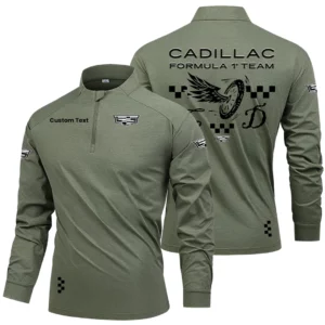 Cadillac Racing Men's Stand Collar Quarter Zip Long Sleeve Shirt Personalize Name