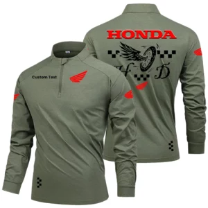 Honda Motorcycles Men's Stand Collar Quarter Zip Long Sleeve Shirt Personalize Name