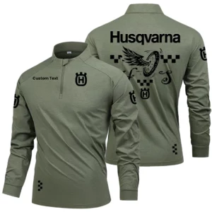 Husqvarna Motorcycles Men's Stand Collar Quarter Zip Long Sleeve Shirt Personalize Name