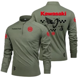 Kawasaki Motorcycles Men's Stand Collar Quarter Zip Long Sleeve Shirt Personalize Name