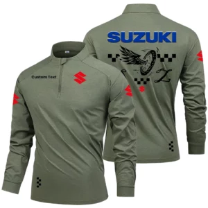 Suzuki Motorcycles Men's Stand Collar Quarter Zip Long Sleeve Shirt Personalize Name