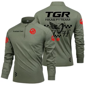 TGR Haas F1 Team Men's Stand Collar Quarter Zip Long Sleeve Shirt Personalize Name