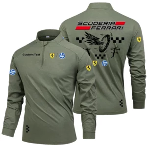 Scuderia Ferrari F1 Men's Stand Collar Quarter Zip Long Sleeve Shirt Personalize Name