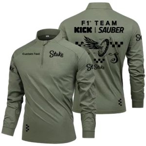 Stake F1 Team Kick Sauber Men's Stand Collar Quarter Zip Long Sleeve Shirt Personalize Name