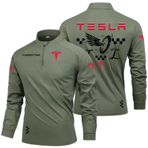 Tesla Men's Stand Collar Quarter Zip Long Sleeve Shirt Personalize Name