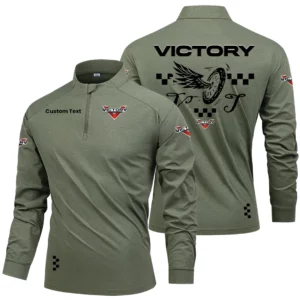 Victory Motorcycles Men's Stand Collar Quarter Zip Long Sleeve Shirt Personalize Name