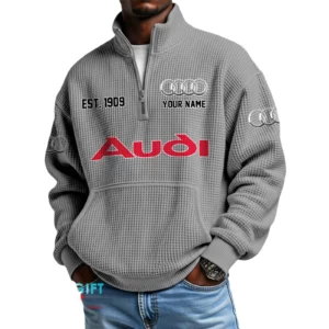 Audi Men’s Quarter Zip Waffle Knit Pullover Sweatshirt Customize Name