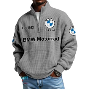 BMW Motorrad Men’s Quarter Zip Waffle Knit Pullover Sweatshirt Customize Name