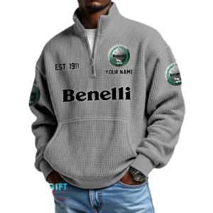 Be nel li Quarter Zip Waffle Knit Pullover Sweatshirt Customize Name
