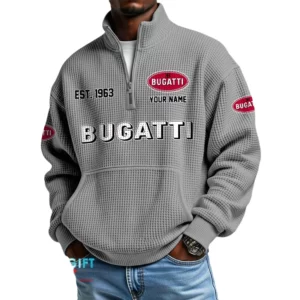 Bugati Men’s Quarter Zip Waffle Knit Pullover Sweatshirt Customize Name