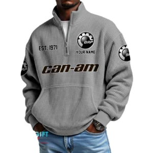 BRP Can am Men’s Quarter Zip Waffle Knit Pullover Sweatshirt Customize Name