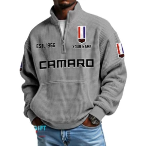 Chevrolet Camaro Men’s Quarter Zip Waffle Knit Pullover Sweatshirt Customize Name