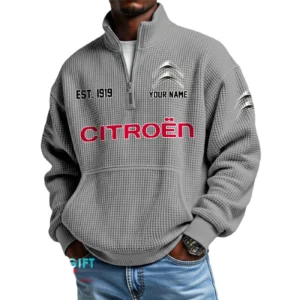 Citroen Men’s Quarter Zip Waffle Knit Pullover Sweatshirt Customize Name