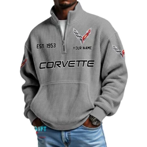 Corvette Men’s Quarter Zip Waffle Knit Pullover Sweatshirt Customize Name