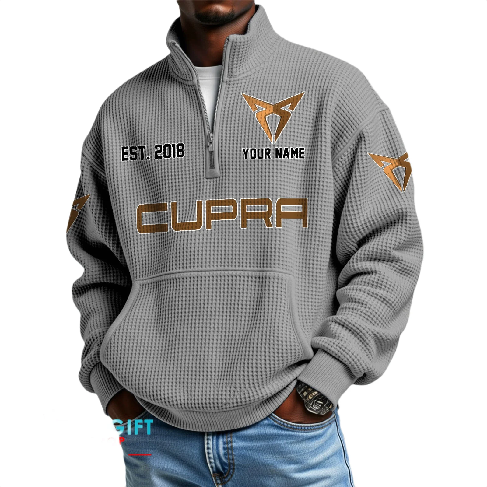 Cupra Men’s Quarter Zip Waffle Knit Pullover Sweatshirt Customize Name Cupra Men’s Quarter Zip Waffle Knit Pullover Sweatshirt Customize Name