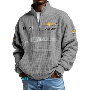 Chevrolet Men’s Quarter Zip Waffle Knit Pullover Sweatshirt Customize Name