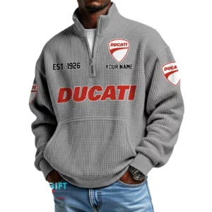 Ducatti Men’s Quarter Zip Waffle Knit Pullover Sweatshirt Customize Name
