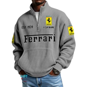 Ferrari Men’s Quarter Zip Waffle Knit Pullover Sweatshirt Customize Name