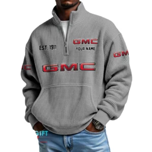 GMC Men’s Quarter Zip Waffle Knit Pullover Sweatshirt Customize Name