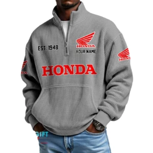 Honda Motorcycles Men’s Quarter Zip Waffle Knit Pullover Sweatshirt Customize Name