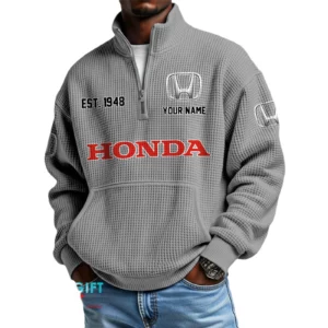 Honda Men’s Quarter Zip Waffle Knit Pullover Sweatshirt Customize Name