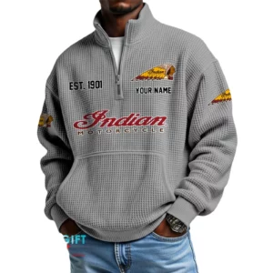 Indian Motorcycle Men’s Quarter Zip Waffle Knit Pullover Sweatshirt Customize Name