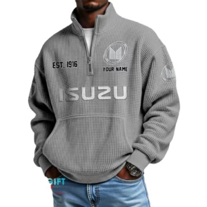Isuzu Men’s Quarter Zip Waffle Knit Pullover Sweatshirt Customize Name