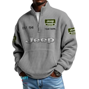 Jeep Men’s Quarter Zip Waffle Knit Pullover Sweatshirt Customize Name