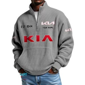 KIA Car Men’s Quarter Zip Waffle Knit Pullover Sweatshirt Customize Name