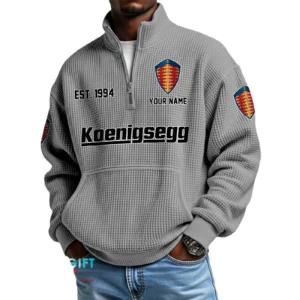 Koenigsegg Men’s Quarter Zip Waffle Knit Pullover Sweatshirt Customize Name