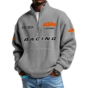 KTM Racing Men’s Quarter Zip Waffle Knit Pullover Sweatshirt Customize Name