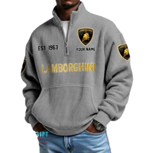 Lamborghini Men’s Quarter Zip Waffle Knit Pullover Sweatshirt Customize Name