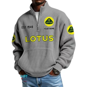 Lotus Cars Men’s Quarter Zip Waffle Knit Pullover Sweatshirt Customize Name