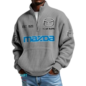 Mazda Men’s Quarter Zip Waffle Knit Pullover Sweatshirt Customize Name