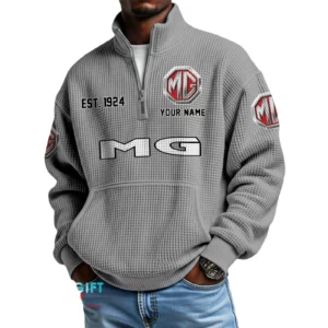 MG Car Men’s Quarter Zip Waffle Knit Pullover Sweatshirt Customize Name