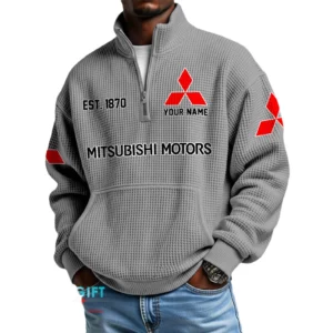 Mitsubishi Men’s Quarter Zip Waffle Knit Pullover Sweatshirt Customize Name
