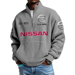 Nissan Men’s Quarter Zip Waffle Knit Pullover Sweatshirt Customize Name