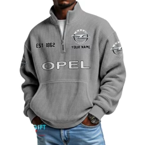 Opel Men’s Quarter Zip Waffle Knit Pullover Sweatshirt Customize Name