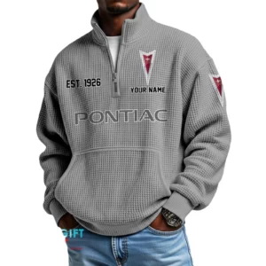 Pontiac Men’s Quarter Zip Waffle Knit Pullover Sweatshirt Customize Name