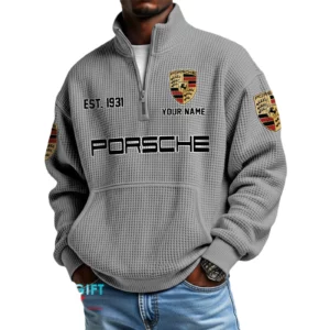 Porsche Men’s Quarter Zip Waffle Knit Pullover Sweatshirt Customize Name